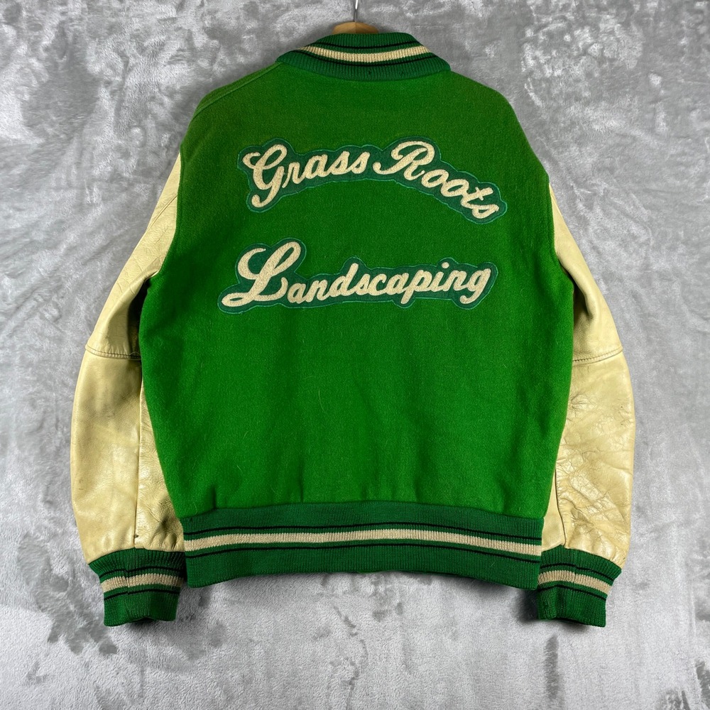 Vintage 50s Skookum Letterman Jacket Men Large Green Wool Leather Sleeve Varsity
